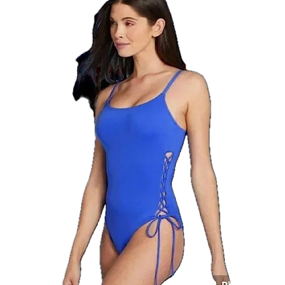 Shade & Shore Cobalt Blue Lace-Up One Piece Swimsuit Long Torso Size XS
